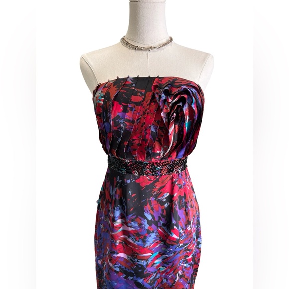 Women’s BCBGeneration Strapless Cocktail Red Black Beaded Waist Size 2 - Picture 5 of 16